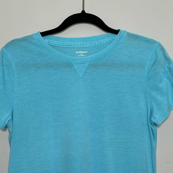 Ruff Hewn Short Sleeve T-Shirt Top Crewneck Lightweight Stretch Aqua Blue Large - Picture 3 of 8